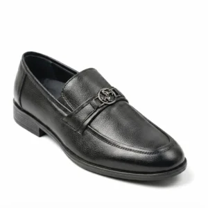 Eleganter Herren Slipper mit Zierschnalle aus echtem Leder – Schwarz
